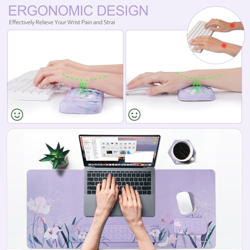 Petmolico 4-in-1 Wrist Rest Set with Desk Pad, Purple Orchid | Non-slip PU base, soft Lycra & memory foam, ergonomic pain relief, great for home/office