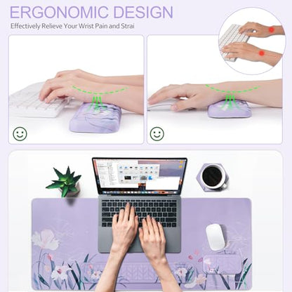 Petmolico 4-in-1 Wrist Rest Set with Desk Pad, Purple Orchid | Non-slip PU base, soft Lycra & memory foam, ergonomic pain relief, great for home/office