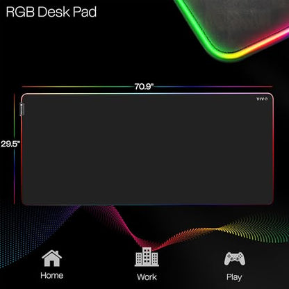 VIVO Extra Large 71 x 30 inch Full Size Desk Pad with RGB Lighting for Office Ambience and Immersive Gaming, Oversized Mouse Pad Table Top Cover, 12 Color Modes, Non-Slip Base, Black, DESK-PAD72 - size: 71 x 30 inches