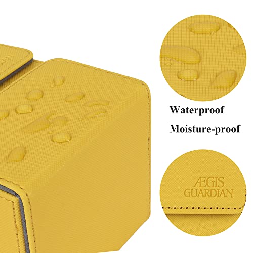 AEGIS GUARDIAN Card Deck Box with Dice Tray for MTG Cards, Commander Deck Box fit 150+ Sleeved Cards, PU Leather Card Storage Box Strong Magnet Deck Game Case for TCG CCG, Yellow - color: 6-2