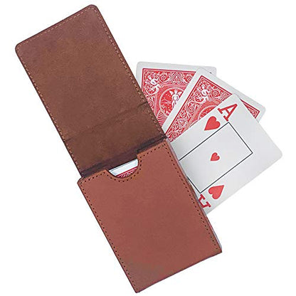 Single Deck Leather Playing Card Case/Holder - Fits Poker and Bridge size cards (Brown) - color: Brown