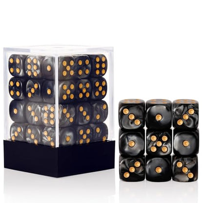 36 Pieces 12mm 6 Sided Mini Dice Set,Pearl Pattern D6 Game Dice Set,6 Sided Standard Game Dice for Board Games Dice Games Classroom Teaching Dices Game, with Portable Gaming Box(Black) - color: D6-black Pearl