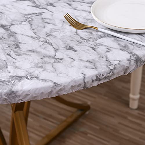 Walrus Round Vinyl Fitted Tablecloth with Flannel Backing Elastic Edge Design Table Cover Waterproof Oil-Proof PVC Table Cloth Stain-Resistant Best for 32"-36" Round - color: Marble, size: 36" (Round)