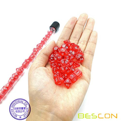 Bescon 28-Piece Translucent Red Mini Polyhedral Dice Set, 4 Complete 7-Die Sets, Ruby Color Resin Gaming Dice for Dungeons and Dragons, Includes Clear Storage Tube - color: 4x7 28pcs Gem Red Tube