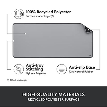 Logitech Desk Mat Studio Series Large Pad 30L x 70W cm - Mid Grey | Multifunctional large pad, extended mouse surface, office desk protector, anti-slip base, spill-resistant - color: Mid-grey