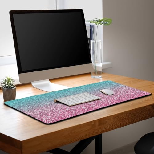 Gaming Mouse Pad Office Desk Mat, Extra Large Pink Glitter Pad for Women, Waterproof Non-Slip Rubber Base, 35.4 X 15.7 in for Work/Game/Office - color: Glitter Pink