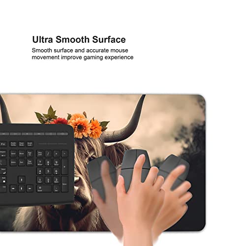 Desk Mat,Highland Cow Gaming Mouse Pad,XXL Extended Mouse Pad Mat for Office,Computer,Keyboard with Non-Slip Base Stitched Eges Mousepad 35''×15.7''×0.12'' - color: Highland Cow