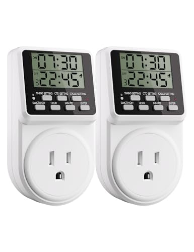 Techbee Indoor Digital Infinite Repeat Cycle Intermittent Outlet Timer Plug 24 Hour Programmable Timed Electrical Power Switch with Countdown Delay on Off Function for Lights and Appliances (2 Pack) - style: 2 Pack