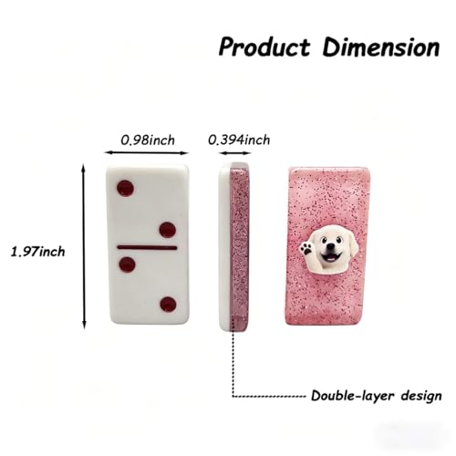 Premium Double 6 Dominoes Set 28 Tiles for Adults,Domino Board Games with Case for for Birthdays, Holidays and Special Occasions (Dominoes-Pink-Dog) - style: Dominoes-Pink-Dog
