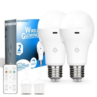 WirelessGlow Rechargeable Light Bulbs with Remote, 3 Color Temperatures and Dimmable Battery Operated Light Bulbs, Touch Control + USB Rechargeable Battery Light Bulb, A19, 2 Pack - color: 3000k-4000k-6500k, size: 2 Count (Pack of 1)