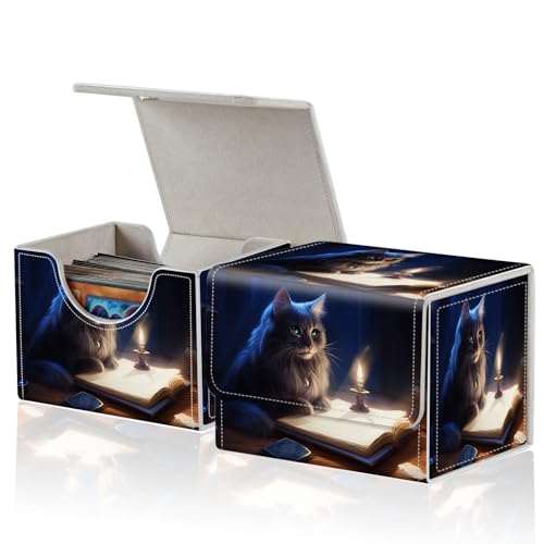 for MTG Commander Deck Box,Card Deck Box for Trading Yugioh MTG,Fits 100 Double Sleeved Cards,PU Leather Strong Magnet Case for Magic Commander TCG CCG,Cute Cat Book - color: Cute Cat Book