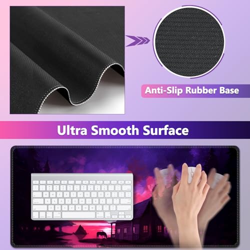 AIMSA Large Mouse Pad and Keyboard Wrist Rest Set, Ergonomic Wrist pad for Keyboard and Mouse Mat 4 in 1 Mousepad with Wrist Support Computer Mat, Village Evening Glow - color: Village Evening Glow