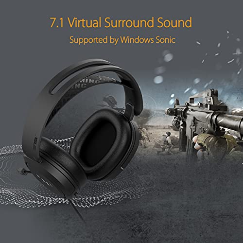 ASUS TUF Gaming H1 게이밍 헤드셋 유선, 디스코드 인증 마이크 - 블랙 | 7.1 서라운드 사운드, 40mm 드라이버, 3.5mm, 경량, PC, 스위치, PS4, PS5, Xbox One, Xbox 시리즈 X/S 및 모바일 장치용