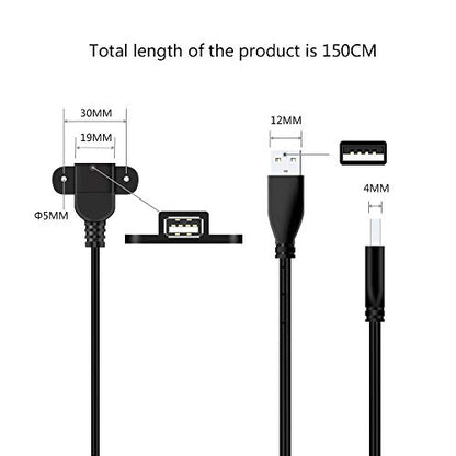 QiCheng&LYS USB 2.0 Male to Dual Female Charging Extension Cable, Furniture nightstand Sofa Electric Vehicle on-Board Charging Port, Panel Mount Cable with Screw Hole 5ft (2 pcs and Adapter) - color: 2 pcs Dual Female with Adapter