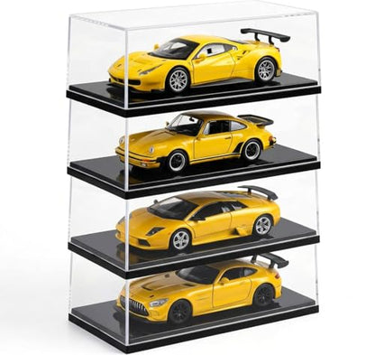 4-Pack Model Car Display Case, 1:87 Scale Acrylic Display Box for Cars, Stackable Dustproof Storage Boxes for Collectibles, Figures and Memorabilia, 4.1 x 1.8 x 1.7 inch - size: 4.1 x 1.8 x 1.7 inch