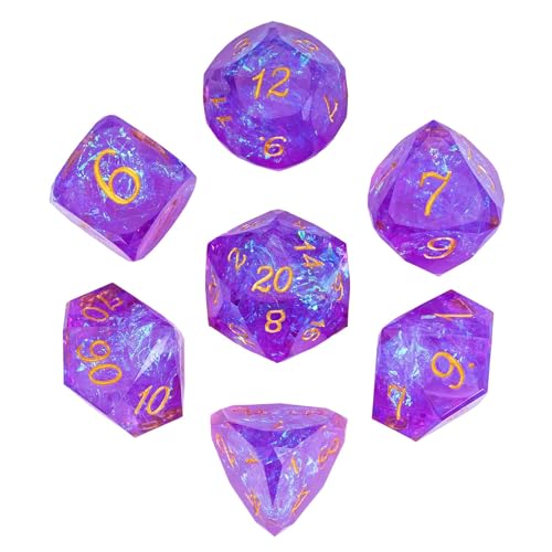 7PCS DND Dice Set,Transparent Sharp Edge Dice Set D&D RPG Polyhedral Die,for Dungeons and Dragons TTRPG Games Roleplaying Game,with Gift Box(Galaxy Purple) - color: Galaxy Purple