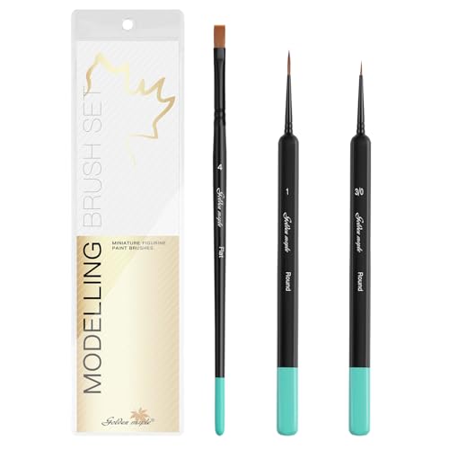 Kolinsky Sable Miniature Paint Brushes-Golden Maple 3pcs Detail Paint Brushes Drybrush for Acrylic Watercolor, Small Fine Detail Paint Brush Set Use for Mini Paints,Paint by Number, Miniature Painting - color: Black+green
