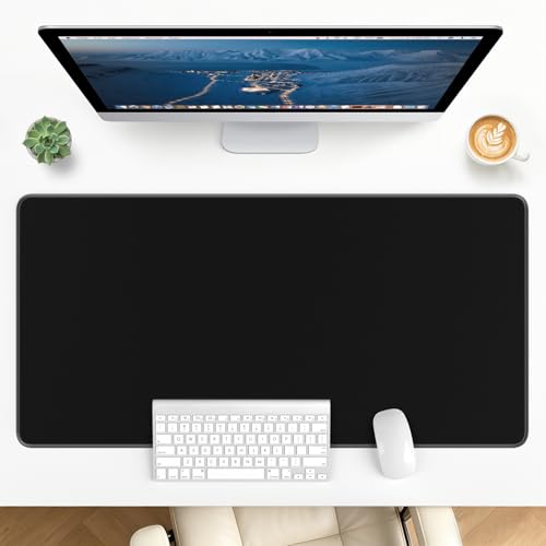 Large Gaming Mouse Pad, XL Desk Protector, Non-Slip Base | 31.5x15.7 in Extended Desk Mat with Stitched Edges for Keyboard, Work, Game, Office, Home PC and Laptop - color: Black