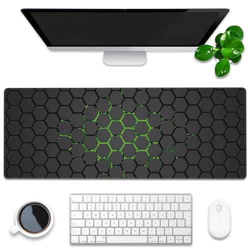 Desk Pad, Green Honeycomb Science Technology Extended Gaming Mouse Pad Large, 31.5"x11.8" Big Mouse Pad with Non-Slip Base and Stitched Edge, Long Computer Keyboard Mouse Mat for Home Office Work - color: Green Technology Honeycomb, size: 31.5"x11.8"