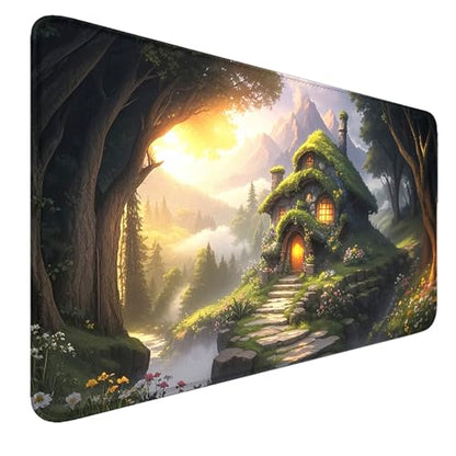 MTG Playmat- Stitched Edges Forest TCG Playmat-Non-Slip Landscape Play Mat Smooth Surface Rubber Base Board Game Mousepad 24x14 inches for Trading Card Game Playing with Storage Bags - color: Tree House Stitched Edges Mats