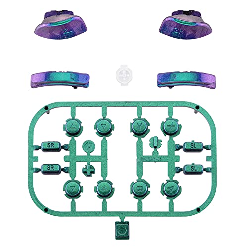 eXtremeRate Green Purple Chameleon Glossy Replacement ABXY Direction Keys SR SL L R ZR ZL Trigger Buttons and Springs, Full Set Buttons with Tools for Nintendo Switch Joycon & Switch OLED Joy con - color: Chameleon Green Purple