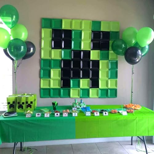6 Pcs Dark Green & Brown Party Tablecloth Bulks, Disposable Plastic Pixel Gaming Tablecloth Dark Green Brown Table Cover for Picnic Video Game Birthday Party Supplies, 54x108 Inch - color: Green Brown