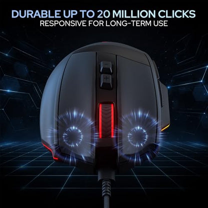 Redragon M923 Wired RGB Optical Gaming Mouse 24K DPI Remapping Keys | Stable Lag-Free Connection, Smooth Precise Tracking, Custom Macro Keybinds, Vibing Backlight, Ergonomic Grip Body Comfort - style: Wired