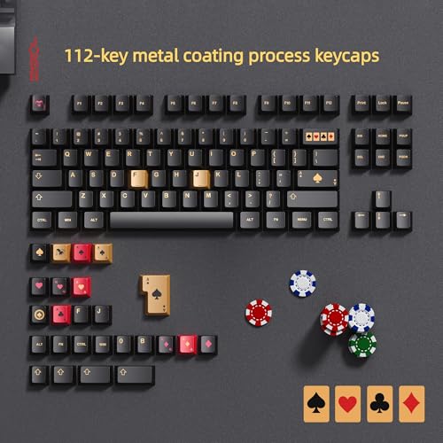dagaladoo Keyboard keycaps Set, Double Shot PBT keycaps,Cherry Profile Custom Key caps 60 65 75 Percent for Cherry-mx 61/66/68/75/87 Retro Mechanical Keyboard,Black Poker Metal Coating - color: Black,Metal coating