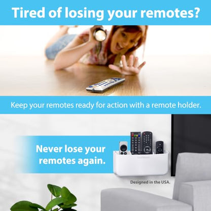 TotalMount Hole-Free Remote Holder – Eliminates Need to Drill Holes in Your Wall (Premium White Holder for 3 or 4 Remotes) - color: White