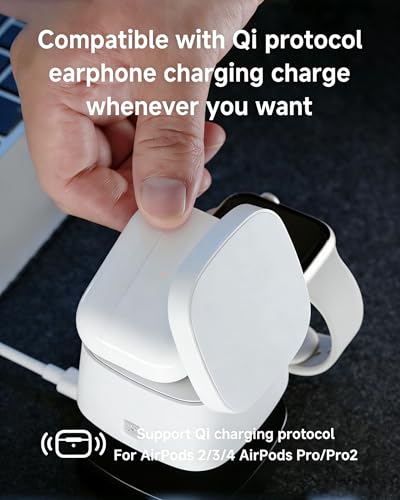 4-in-1 Wireless Charging Station, 15W Fast Charging with Adjustable Night Light, Multi Device Charging Station, Compatible with iPhone 15/14/13/12 Series, Apple Watch, AirPods – White - color: WHITE