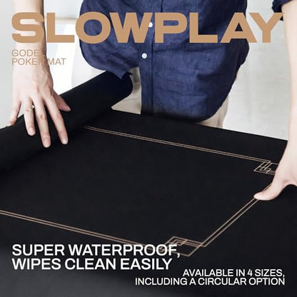SLOWPLAY Godel 47 Inch Round Poker Mat for Texas Hold’em | Poker Table Top with Extra Water Repellency, Hemmed Edges, Noise Reduction | Super Portable for Gaming Everywhere (Black and Champagne Gold) - color: 47 Inch Round