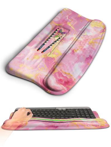 Ergonomic Wave Wrist Rest with Keyboard Stand, Cushioned Palm Rest, Comfortable Integrated Memory Foam for Natural Typing and Relieve Wrist Pain, Pink Gold Marble - color: Pink Gold Marble