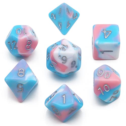 PJOY DND Dice Set 7PCS Blue Pink White D&D Polyhedral Dice with Velvet Dice Bag for Role Playing Dice Games Compatible with Dungeons and Dragons (Pastel Paradise) - color: Pink White Blue