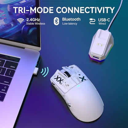 ATTACK SHARK X11 Wireless Gaming Mouse, PAW3311 Sensor, Lightweight, RGB Charging Dock, 22,000 DPI, Tri-Mode Connectivity, 5 Programmable Buttons, Grip Tape Included - White - color: White, size: Mouse and Anti-slip sticker