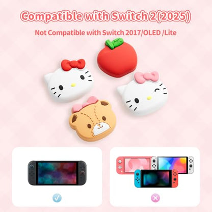 Kuitmor Thumb Grip Caps Compatible with Nintendo Switch 2, Silicone Joystick Grip Caps for Switch 2025, 4pcs, Cute Cat Style, White & Red - color: Hello Kitty(White & Red)