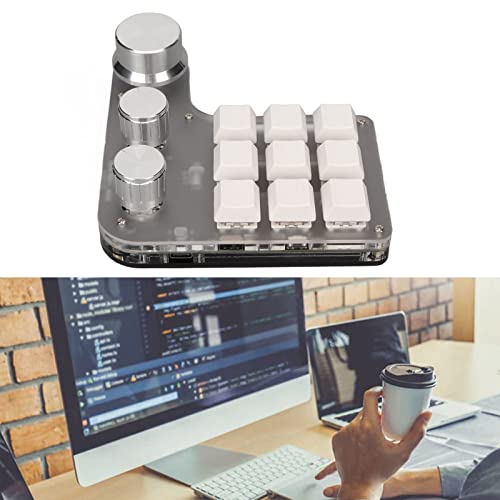 Yoidesu 9 Keys One Handed Mechanical Gaming Keyboard, Mini Keypad Programmable Macro Keyboard with 3 Knobs, USB Shortcut Multifunction Keyboard for PC Computer Gaming (White)