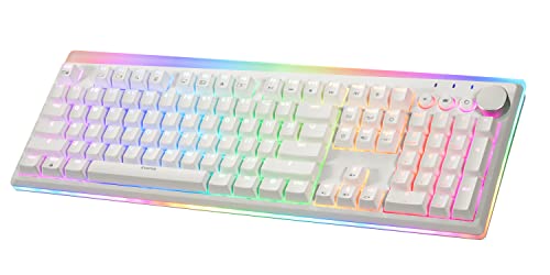 iRocks K71R Wireless RGB Mechanical Gaming Keyboard,Brown Switches,PBT 107 Keys NKRO,RGB Backlit, Pro Keyboard for Gaming and Work,Dual Interface Wireless & Wired, Windows Laptop PC Mac,White - color: White
