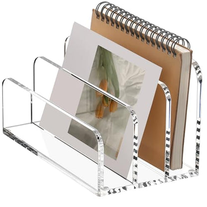SANRUI Clear Acrylic Mail File Organizer Sorters for Desk, 3 slot Laddered | Desktop Vertical Letter Holder, Multifunction Envelope Folder Racks Holders for Office,Home, School - size: 3-Compartment ladder