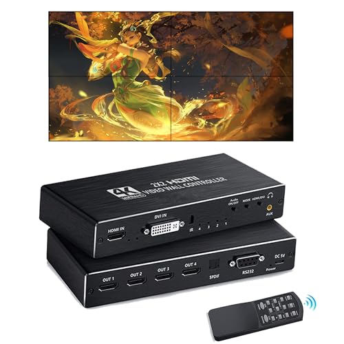 4K Seamless Splicing TV Wall Processor - HDMI & DVI Input, 1080P HD Image Processor with RS232, Support 180Rotate, 1x2, 1x3, 1x4, 2x2, 2x1, 3x1, 4x1 Mode - color: 2x2 HDMI Video Wall