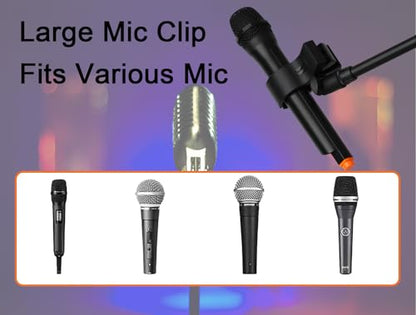 Mic Stand Floor with Boom Arm Microphone Stand with Heavy Weighted Base, Adjustable Height 25" to 69", Music Stand with Mic Holder, Cable Clips for Performance, Podcast, Recording Studio, Karaoke