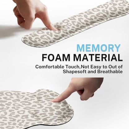 Ergonomic Mouse Pad Set with Wrist Rest, Leopard Animal | Skin Light Khaki Non-Slip Rubber Base Wrist Cushion Support and Coasters Mousepad with Wrist Support for Computer Keyboard - color: Light Khaki