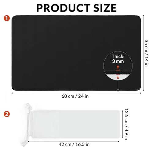 FROGIGO Solid Color TCG Playmat with Carry Bag, 24 x 14 in, 3mm Thick Stitched-Edge Card Game Mat, Non-Slip Rubber Base, No-Logo Play Mat for Trading Card & Tabletop Games - Midnight Black - color: Midnight Black