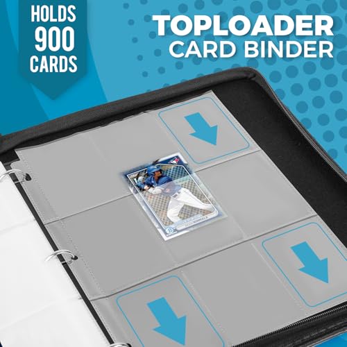 9 Pocket Card Binder: 900 Zipper Double Sided Sports & Trading Card Collector Album with 50 Removable Sleeves - Kids Card Holder for TCG NHL Baseball Football Hockey Games (White） - color: White