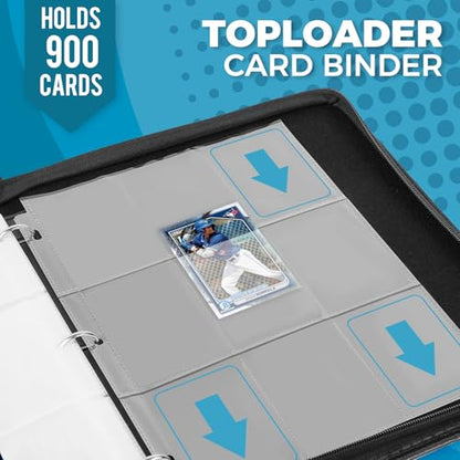 9 Pocket Card Binder: 900 Zipper Double Sided Sports & Trading Card Collector Album with 50 Removable Sleeves - Kids Card Holder for TCG NHL Baseball Football Hockey Games (White） - color: White