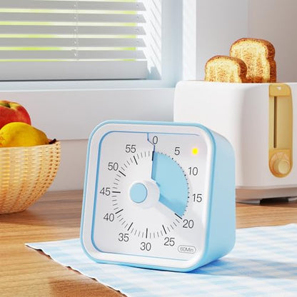 Visual Timer for Kids, Cute Timer with Pause Function, Blue | Time Management for Classroom, ADHD, Kitchen, Toddlers, Study, Alarm 3 Volume Levels, Light Indicator, Easy to Use - color: Blue