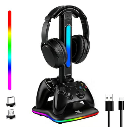 Controller Charger with RGB Headphone Stand for Xbox Series X/S/One/One S/X, XSX Controller Charger Station, Headset and Controllers Stand Holder for Xbox, Gaming Gifts for Gamers Men - size: Dual Charger for Xbox