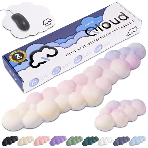 Rainbow Cloud Keyboard Wrist Rest – Create-ables Qloud Rainbow Wrist Rest for Computer Keyboard and Mouse, Ergonomic Memory Foam Wrist Pad with Non-Slip Base, Includes Cloud Mouse Pad - color: 02 Rainbow 1