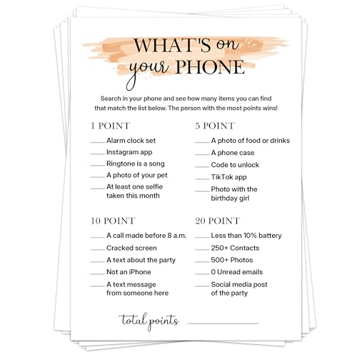 Birthday Party Games for Adults, 25 Card Interactive Group Game Set for Milestone Celebrations - A06 - color: What's on Your Phone