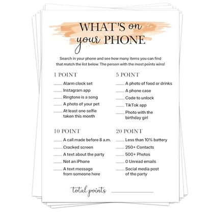 Birthday Party Games for Adults, 25 Card Interactive Group Game Set for Milestone Celebrations - A06 - color: What's on Your Phone