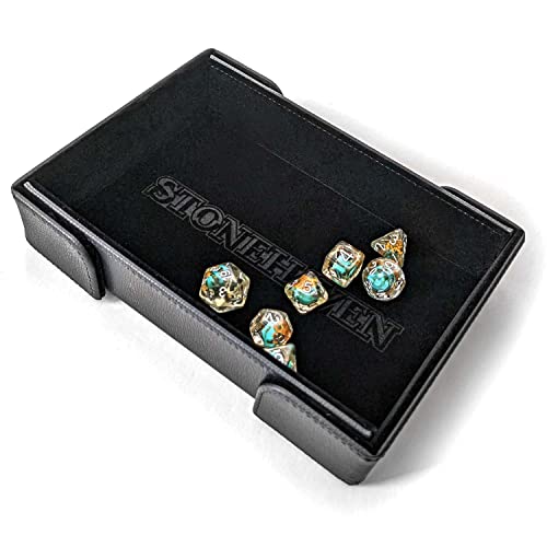 Stonehaven Winter Black Dice Tray - Foldable Magnetic Velvet and PU Leather Rolling Tray for RPG, DND, and Tabletop Games - style: Winter Black